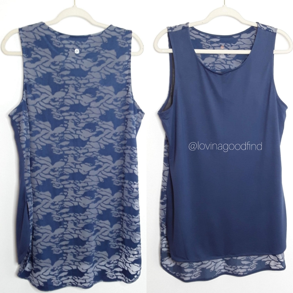 Tangerine Blue Print Sleeveless Workout Top EUC sz L